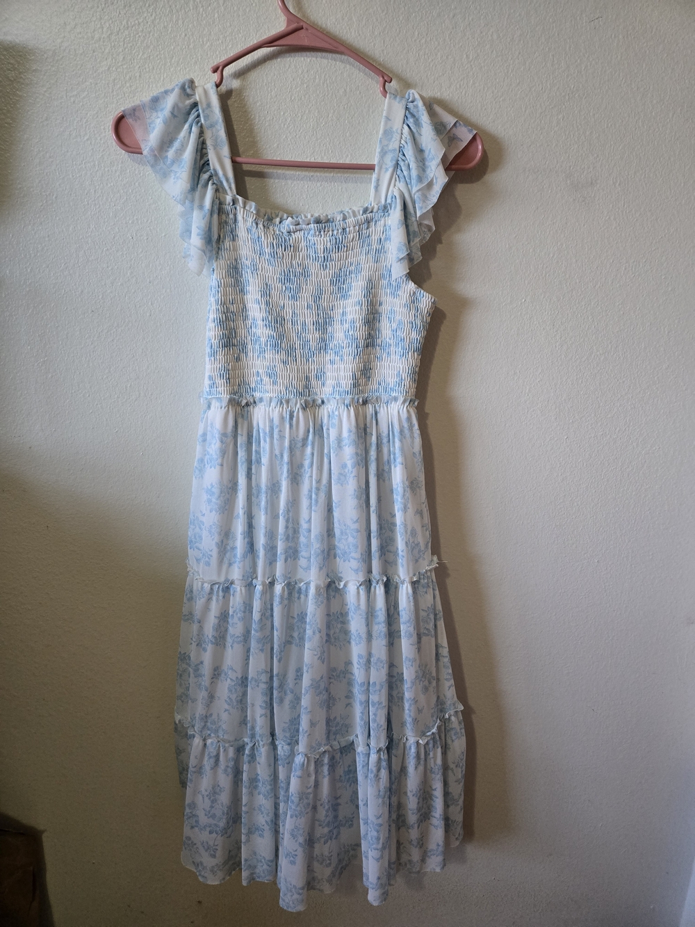 Rare Editions Light Blue Floral Smocked Maxi Dress